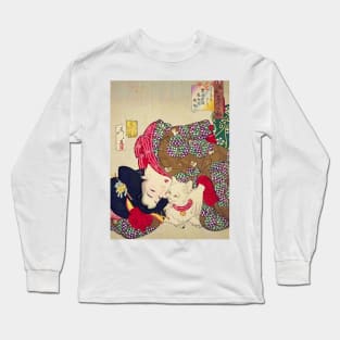 LOOKING TIRESOME ,JAPANESE WOMAN WITH CAT Long Sleeve T-Shirt